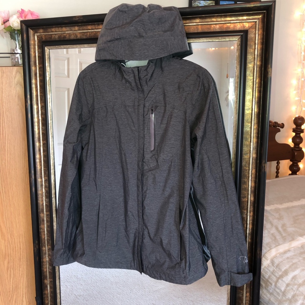 Paradox Full Zip Hooded Grey Windbreaker Rain Jacket With Zipper Pockets
